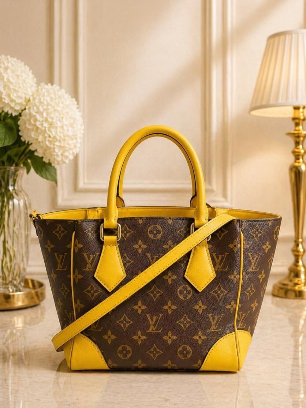 Authentic Louis Vuitton Phoenix PM Monogram Yellow Leather Satchel